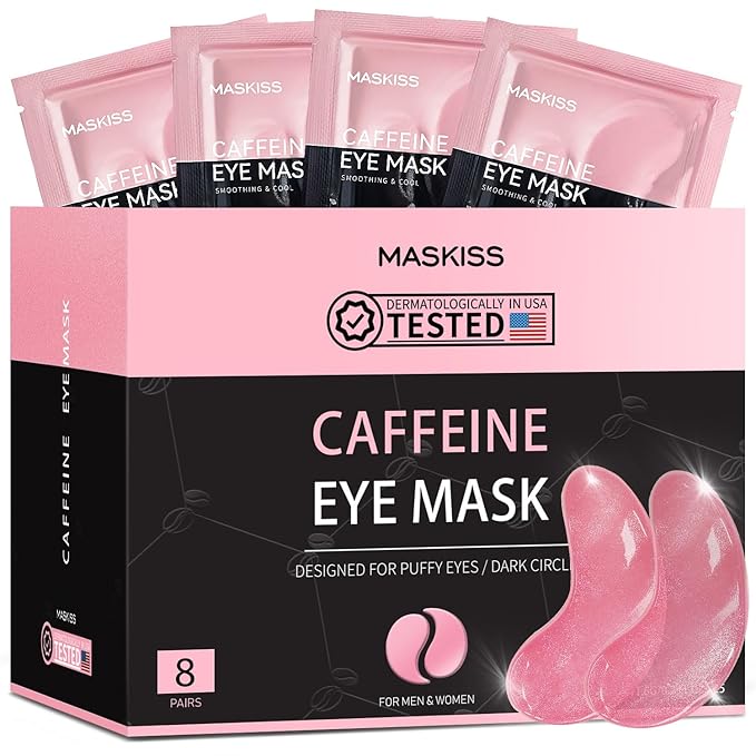 Maskiss Under Eye Patches (8 Pairs), Caffeine Eye Masks for Dark Circles Puffy Eyes Undereye Bags, Collagen Eye Patches for Wrinkles and Puffiness, Skin Care Gift for Her