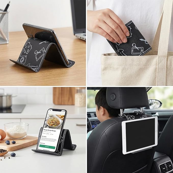 Xinjoduz Airplane Phone Holder, Flexible Flight Flap Phone Holder for Plane Travel, Universal Tablet Stand for Airplane, Desk, Travel Essentials, Black