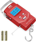 Dr.meter Fish Scale Luggage Scale Fishing Gear - 110lb Backlit LCD Display Digital Scale with Built-in Measuring Tape - Fishing Scale with 2 AAA Batteries, Pocket Size - Fishing Gifts for Men