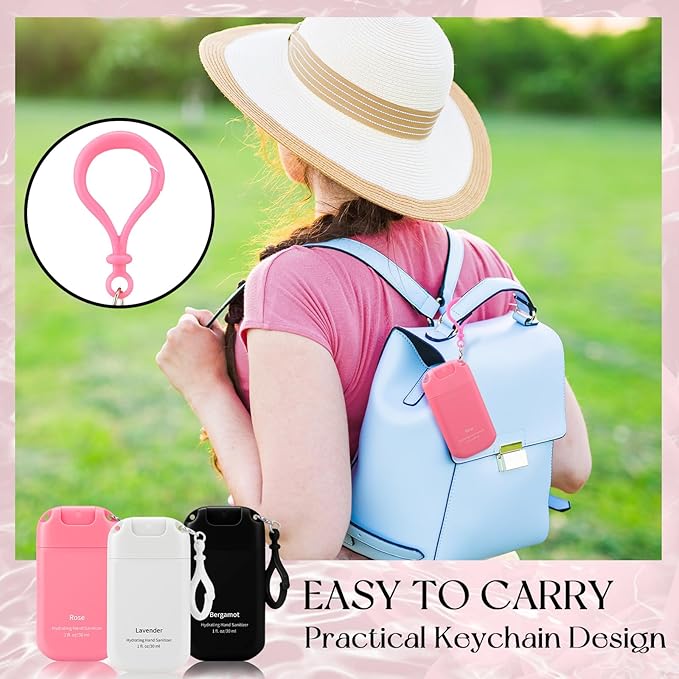 Set of 3 Power Mist Hydrating Hand Sanitizer Spray Bulk with Keychain Travel Size Refreshing Hand Sanitizer 1 Fl. oz Compact Spray Bottle Romantic Rose Bergamot Lavender for Graduation Gifts