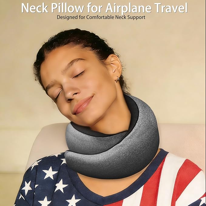 Travel Pillow, Neck Pillow for Airplane, Ergonomic Memory Foam Travel Neck Pillow for Airplanes, Comfortable Flight Pillow for Long Flights & Sleeping