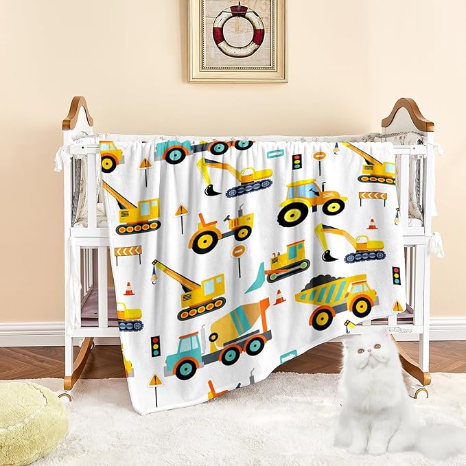 Wajade Kids Fleece Construction Truck Blanket for Boys Soft Throw Blanket with Trucks Car Print Birthday Christmas for Toddler Kids 50"x60"