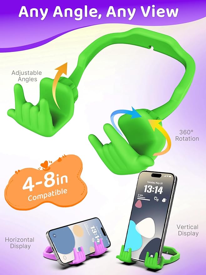 Stocking Stuffers for Teen Boys Girls Cell Phone Stand Upgrade Adjustable Rock on Lazy Phone Stand for Desk Cool Funny Gadget Gifts for Christmas Adult Men Women Wife 2Pack Bright Purple Avocado Green