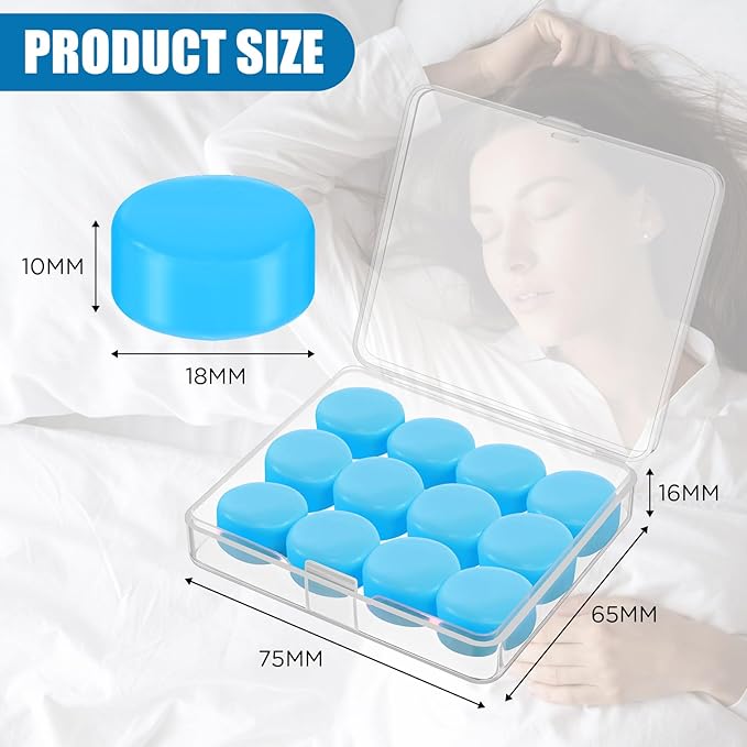 TrelaCo 12 Pack Soft Ear Plugs for Sleeping, Reusable Moldable Silicone Earplugs Noise Cancelling Reduction for Concerts, Swimming, Shooting, Snoring, Airplane, Musicians, Motorcycle(Blue)