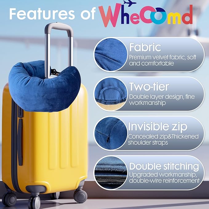 2 Pack Travel Pillows Stuffable with Clothes,Travel Neck Pillow Airplane,Travel Pillows for Airplanes,Holds 3+ Days of Travel Essentials Storage Bag,Soft Velvet Neck Pillow Cover(Sea Blue)