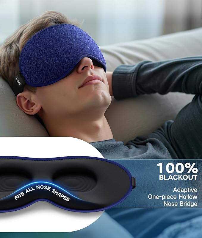 Sleep Mask for Men Women - Eye Masks for Side Sleepers, 3D Contoured Night Blindfold 100% Blockout Pressure-Free, Soft Lightweight Breathable Eye Cover Shade Sleeping for Airplane, Travel, Blue