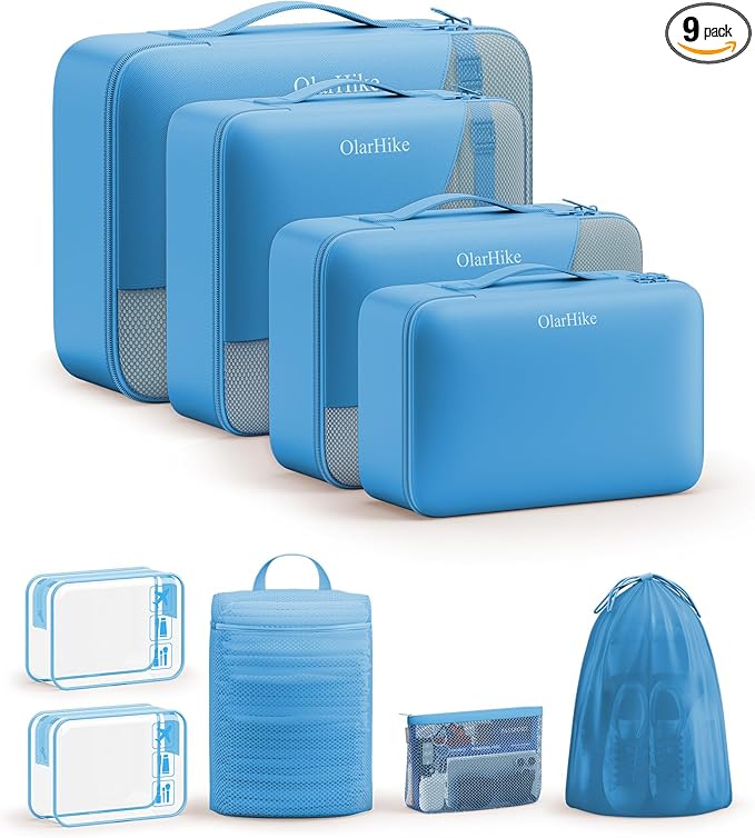 11 Set / 9 Set Packing Cubes for Travel,Gifts for Women Mom Kids,TSA Approved Bags for Makeup, Cosmetic, Toiletry, Organizers for Suitcase Carry On,Cruise Essentials Airplane Accessories,Azure Blue