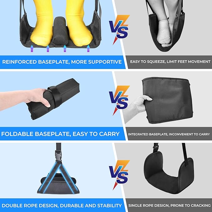 No Collapse Airplane Foot Hammock, Foldable Bamboo Base Foot Hammock for Plane Travel with Interval Sponge, Portable Desk Foot Hammock, Airplane Travel Essentials