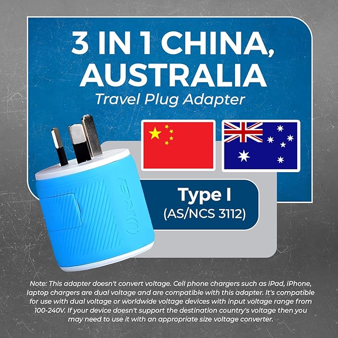 OREI Australia, New Zealand, China Travel Plug Adapter with Dual USB - Type I (U2U-16), Will Work with Cell Phones, Camera, Laptop, Tablets, iPad, iPhone and More