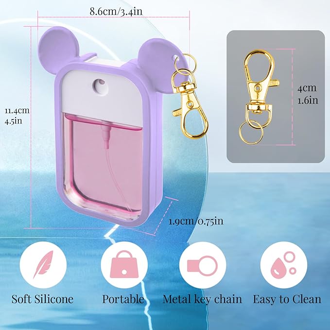 TERPINK Silicone Case Compatible with Touchland Hand Sanitizer Spray 1 fl oz, Mouse Design Protective Case with Keychain for Power Mist and Glow Mist, Hand Sanitizer Spray Accessory 1 Pack (Purple)