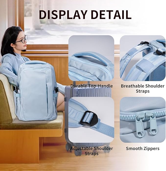 Travel Backpack for Women Men Carry on Backpack, Airline Approved Large Travel Bag Flight Approved Personal item, 15.6 Inch Laptop Backpack Casual Daypack for Weekender Business Hiking-BLUE