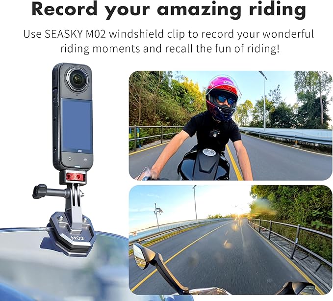 SEASKY M02 Motorcycle Windscreen Clamp Mount Motorbike Accessories for Gopro Hero 13 12 11 10 9 8 for DJI Action 5 4 3 2 OSMO 360 for insta360 X5 X4 X3 Ace Pro 2 Action Camera All Aluminum Metal