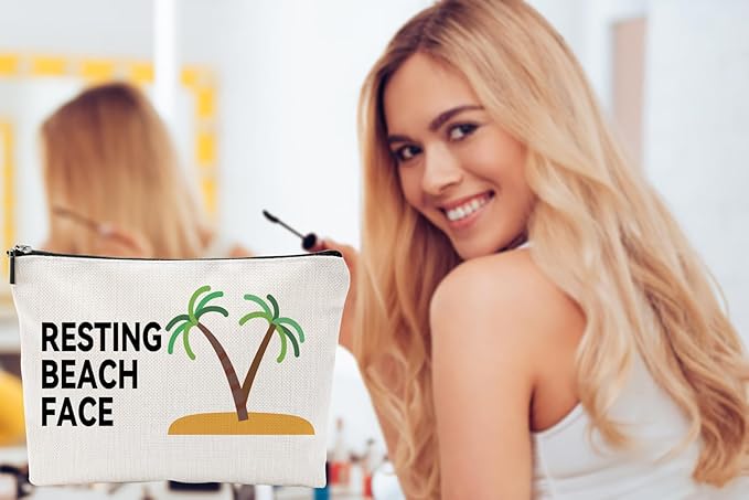 ZUYUROU Funny Makeup Bag for Women, “Resting Beach Face Cosmetic Pouch – Tropical Travel Bag for Beach Lovers, Summer Vacation Gifts for Girls, Friends, and Coworkers