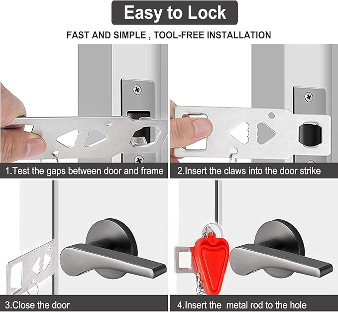 Portable Door Lock,2 Pack Heavy Duty Hotel Travel Door Lock for Additional Safety and Privacy for Hotel,Apartment, Home, Bedroom, School and Prevent Unauthorized Entry