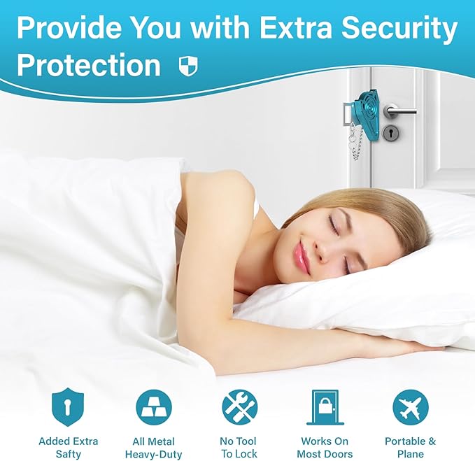Metal Portable Door Lock for Travel Hotel Room Safety - Hotel Door Locks for Travelers Security, Extra Door Lock from Inside, Apartment Room Security Latches & Bolts Travel Essentials,Blue