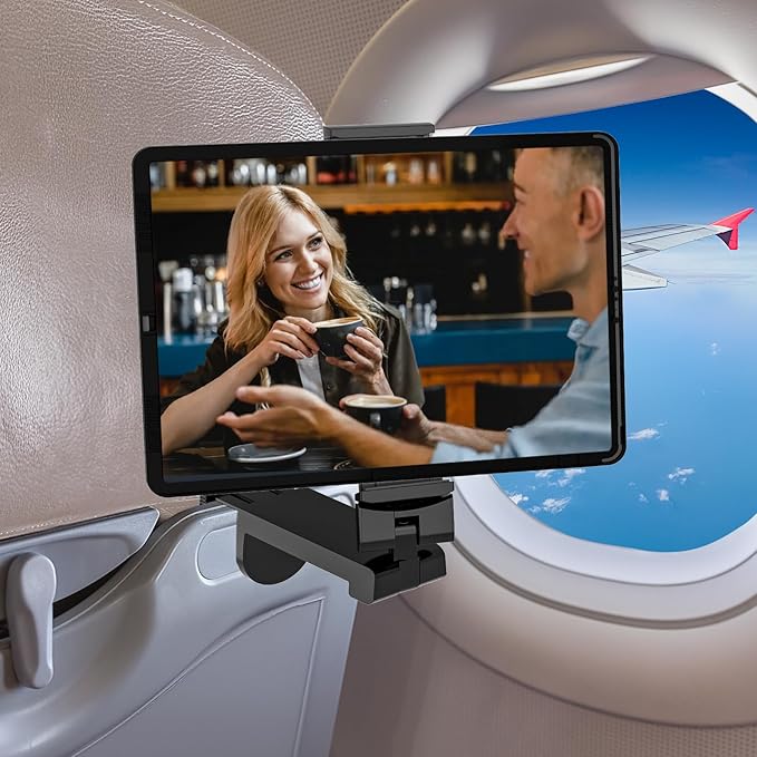 Universal Airplane Tablet Holder Mount, Travel Stand, Handsfree Travel with Multi-Directional 360 °Rotation for Flying, Desk, Study (Universal Airplane Tablet Holder Mount)