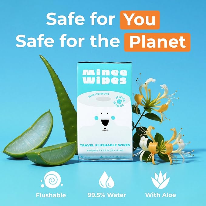Impossibly Compact Travel Flushable Wipes - 99.5% Water and Aloe - Safe for Sensitive Skin & Hypoallergenic - Travel Essentials for Adults, Kids & Babycare, Unscented, 24 Pack 144 Wipes