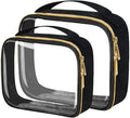 TSA Approved Travel Toiletry Bag,2 Pack Clear Makeup Bags with Handles,Quart Size Clear Cosmetic Bags for Traveling Women,Men,Carry on Airport Airline Compliant Bag,Black