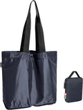 pack all Foldable Shoulder Tote Bag for Travel, 16L Lightweight Nylon Grocery Bag with Zipper, Water-resistant Work Tote for Daily Use (Navy Blue)