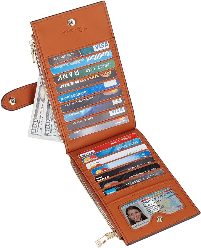 Travelambo Leather Wallets for Women Slim RFID Blocking Bifold Credit Card Holder Wallet