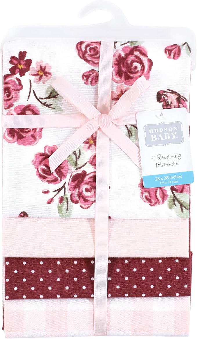 Hudson Baby Unisex Baby Cotton Flannel Receiving Blankets, Sweet Roses, One Size