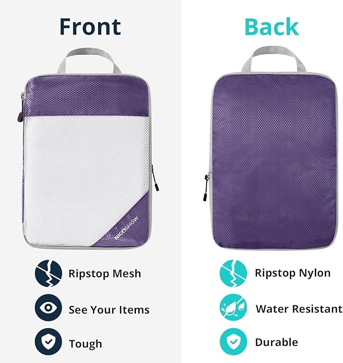 NICOSHOW Compression Packing Cubes 6 Set, Compressible Space-Saving Packing Cubes for Travel - Compression Bags, Luggage Organizer, Travel Essentials for Women, Purple