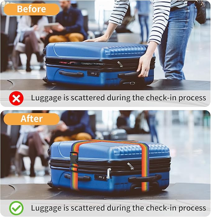 BILIONE 4 Pack Luggage Straps 79" Long Belts Keep Suitcase Secure While Traveling, TSA Approved Add a Bag Premium Accessory for Travel Bag Closure (4 Pcs Blue)