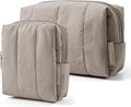 BAGSMART Makeup Bag Duo Set, Puffy Padded Travel Cosmetic Organizer with Slip-in Pockets, Large Toiletry Bag & Small Purse Pouch, Travel Essentials for Women, Greige