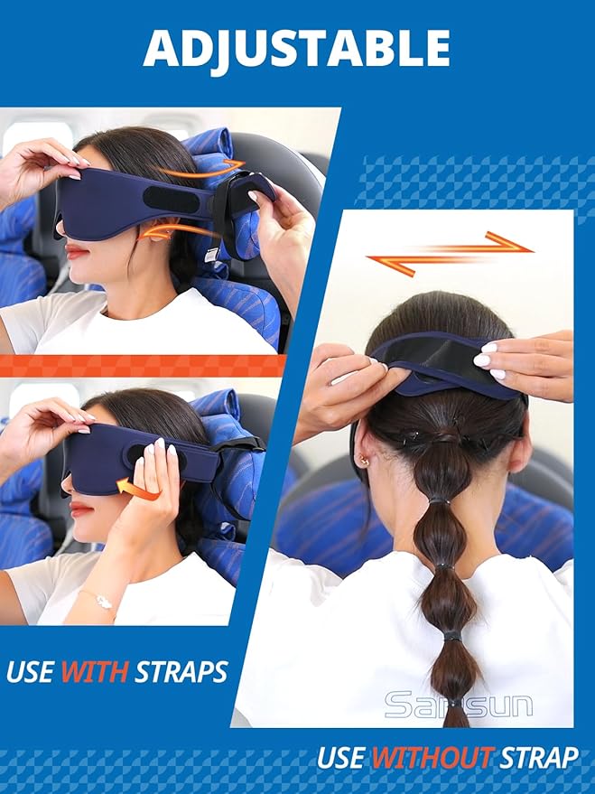 SARISUN Airplane Head Strap 3D Eye Mask, Travel Pillow Alternative for Long Flight, 360° Support Sleep Head Hold, Stop Bobblehead, Ultra-Compact Lightweight Travel Essentials, Black
