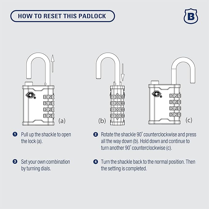 BRINKS TSA Approved Gun Case Lock, Luggage Travel Lock – 4 Dial Resettable Combination Padlock for Equipment Cases, Camera Bags, and More