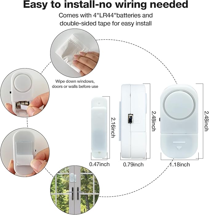 Door Window Alarm, 90DB Door Alarms for Kids Safety, Door Window Burglar Alarm-Window Pool Alarms for Home Security (2 Pack)