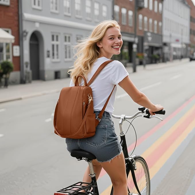 Leather Backpack Purses, Anti-theft Genuine Leather Backpack Bags for Women, Large Capcacity Fashion Convertible Shouler Bags for School Travel Daily