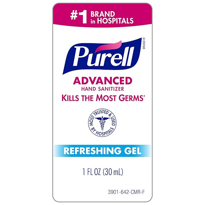Purell Advanced Hand Sanitizer Refreshing Gel, Clean Scent, 1 Fl Oz Travel Size Flip-Cap Bottle with Display Bowl (Pack of 36), 3901-36-BWL