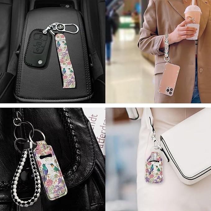 Suobstales 3Pcs Travel Bottles Keychain Holder Set,Travel Bottle Sleeves+Neoprene Chapstick Holders+Lanyard Keychain