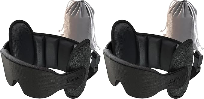 SARISUN Upgraded Travel Pillow, U-Shaped Airplane Head Strap for All Heights, 360° Support, 3D Sleep Mask, 100% Light Blocking, Long Flights Essentials Headrest, Stop Bobblehead, Black (Pack of 2)