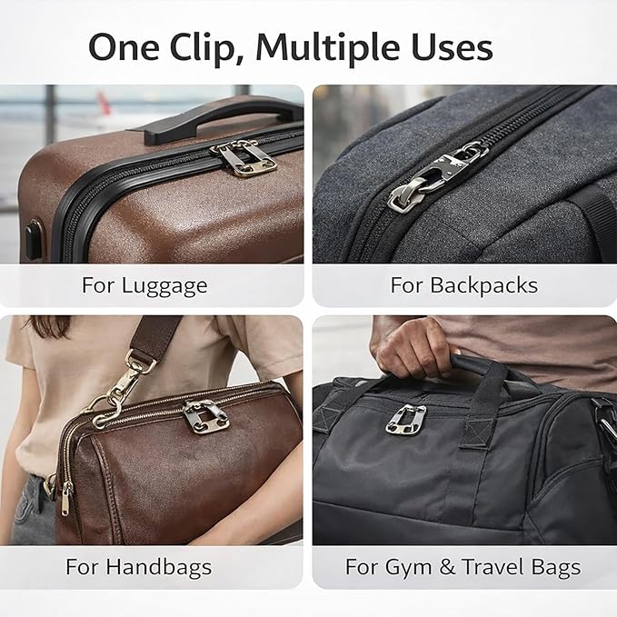 PPDVUUT Zipper Locks for Backpacks, Suitcases, Travel Bags & More, Anti-Theft Security Clips Set with 10 Locks & 10 Extension Rings, Metal Alloy Double-Opening Clips