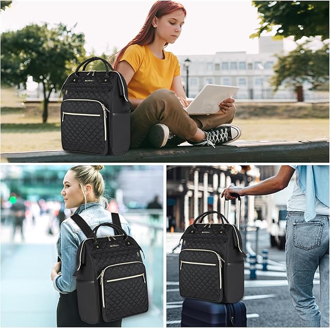 EMPSIGN 17 Inch Laptop Backpack for Women, Work Business Travel Computer College Bags, Large Capacity Water-repellent Quilted Casual Daypack, Black