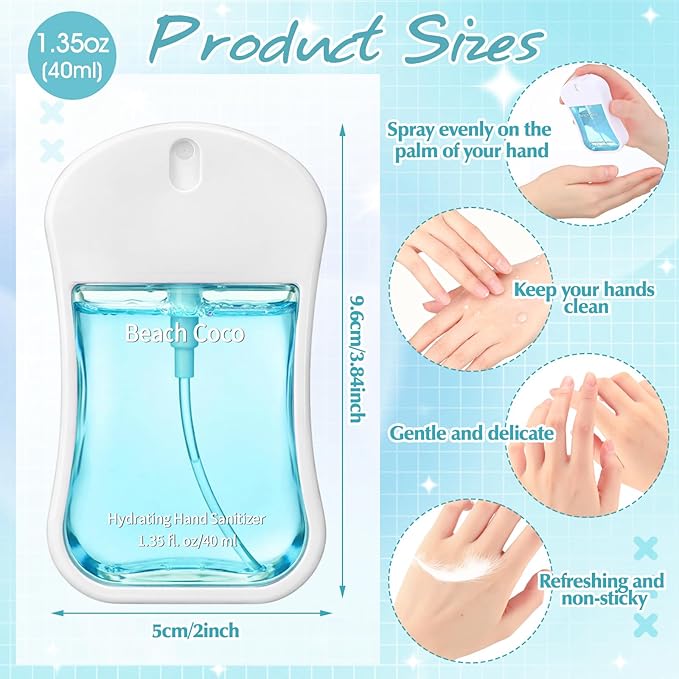 3 Pcs Power Mist Hydrating Hand Sanitizer Spray Bulk Travel Size Hand Sanitizer Pocket 1.35 Fl. oz Gourd Shape Spray White Bottle for Daily Use Women Men Nurse Employee Teacher Office Gifts