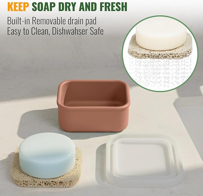 AIMAIAIMAI Shampoo Bar Travel Case Compatible with Kitsch, Leakproof Silicone Small Travel Soap Case with Draining Pad, Portable Soap Container for Gym & Camping, 1 Pack (Mocha Brown)