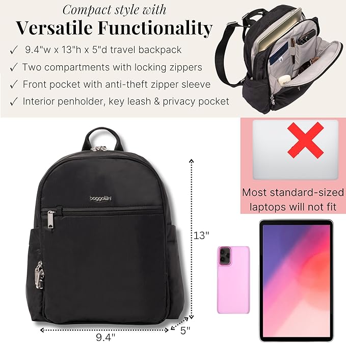 Securtex Anti-Theft Getaway Backpack - 9.4"x13"x5" Travel Safe Bag w/Locking Zippers, Slash-Resistant, RFID