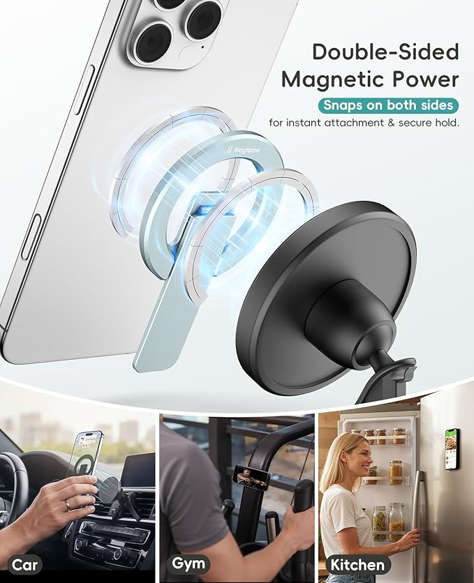 Magtame Double-Sided Magnetic Phone Stand Grip, Strong Magnetic Kickstand Desk Holder for Mag&Safe and Smartphone, Foldable Adjustable Design, Blue