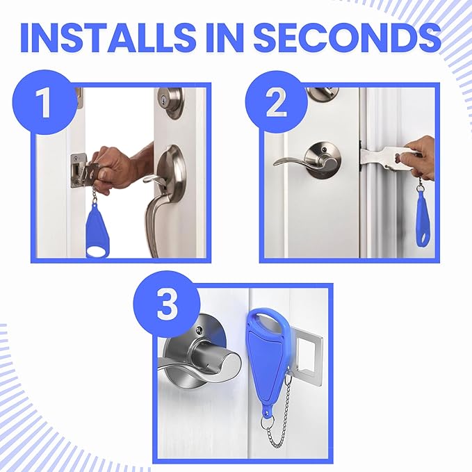 Portable Door Lock for Travel – Hotel Door Locks for Travelers Security – Door Safety Lock from Inside for Home & Apartment – Travel Locks for Hotel Rooms – (Blue)