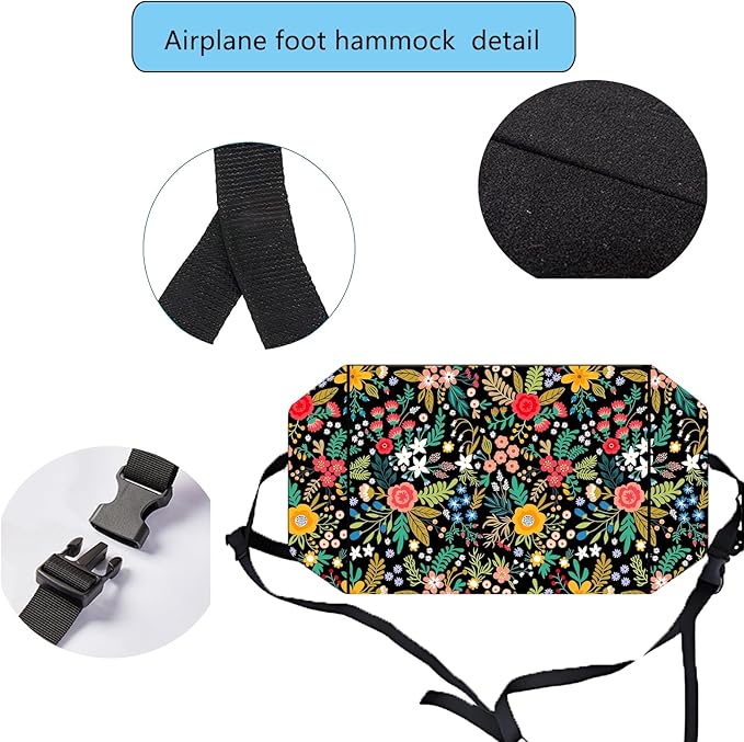 Airplane Foot Hammock for Plane Travel Ajustable Foot Rest for Plane Comfort Sling Airplane Gadgets for Adult Long Fling,Plane Travel Essentials (Lush Flower)