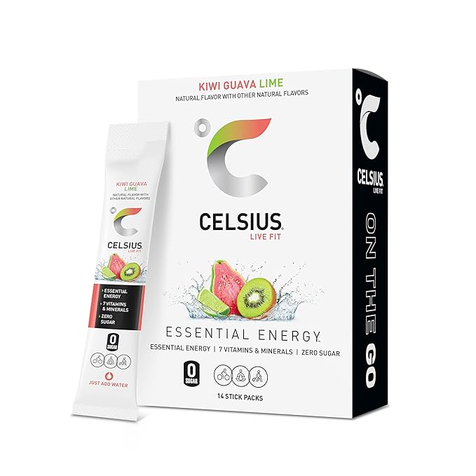 CELSIUS On The Go Kiwi Guava Lime, Sugar Free Energy Drink Mix (14 Sticks per Pack)