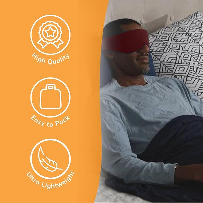 Happyluxe Escape Sleep Mask - Buttery Soft Airplane Eye Mask for Sleeping or Napping in Bed. Machine Washable. - Cabernet Red, Made in USA