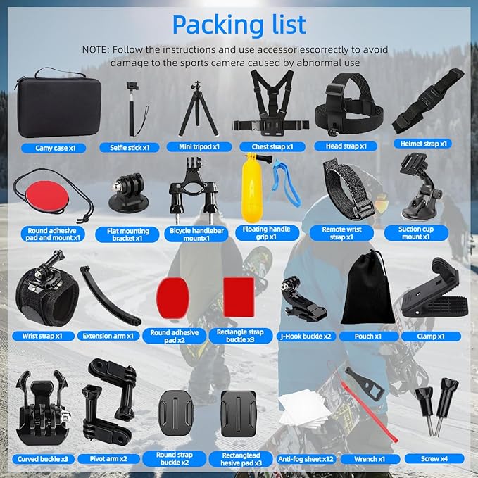 50-in-1 Action Camera Accessory Kit Compatible with GoPro Hero 12 11 10 9 8 Max 7 6 5 Black GoPro 2018 Session Fusion Silver White Insta360 DJI Action 2 AKASO APEMAN Campark SJCAM etc