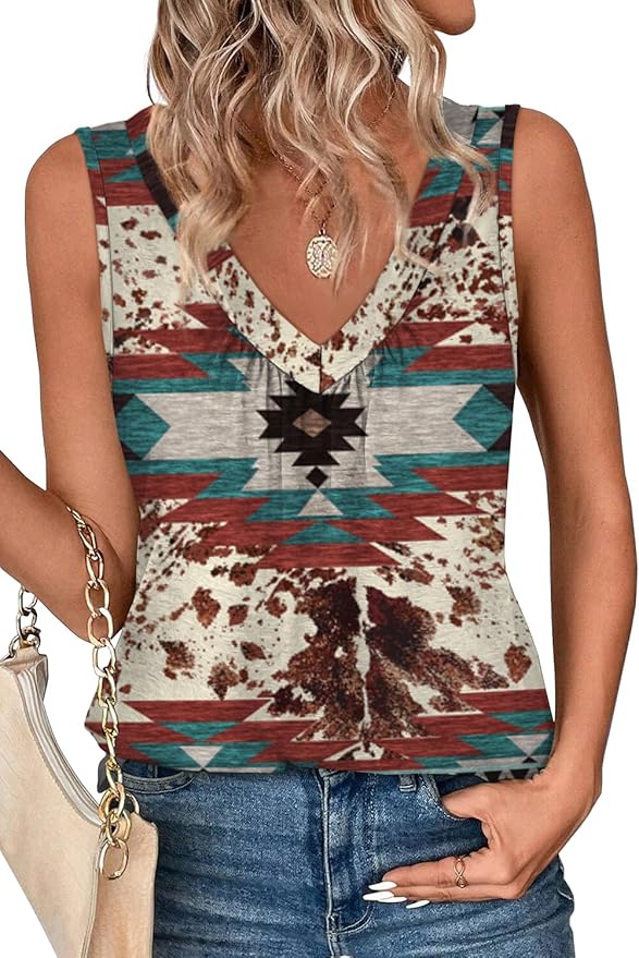 OFEEFAN Tank Top for Women Loose Fit Sleeveless Shirts V Neck Summer Clothes Ruched Women's Tees and Tanks Curved Hem