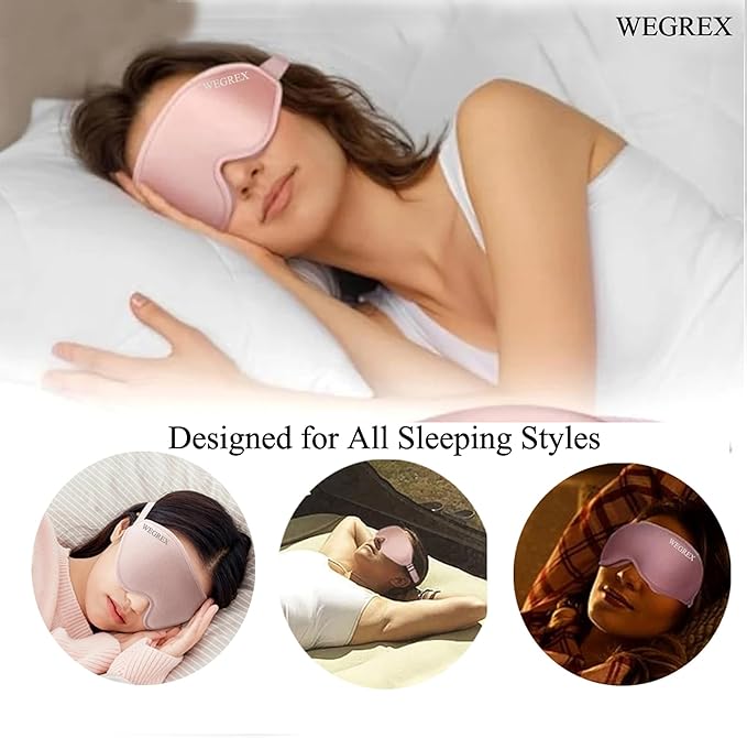 Sleep Mask, 3D Sleeping Mask, Zero Eye Pressure, 100% Light Blocking Eye Mask, Soft Comfortable for Travel & Side Sleepers, WEGREX Sleep Mask (Black)