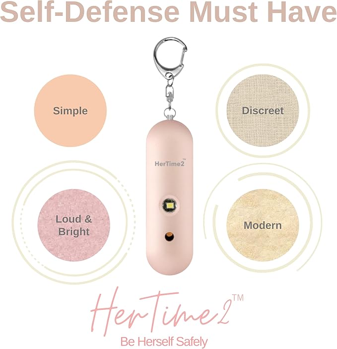 HerTime2 Personal Safety Alarm – Travel Safe Waterproof – Gift for Women College Girls – Self Defense Keychain – Extra Loud Siren – Strobe Light – Cute Key Chains Protection (Rose Gold)