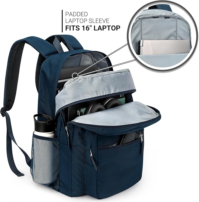 ZORFIN 36L Backpack for College, and Travel: Water Resistant Bookbag - Steel blue